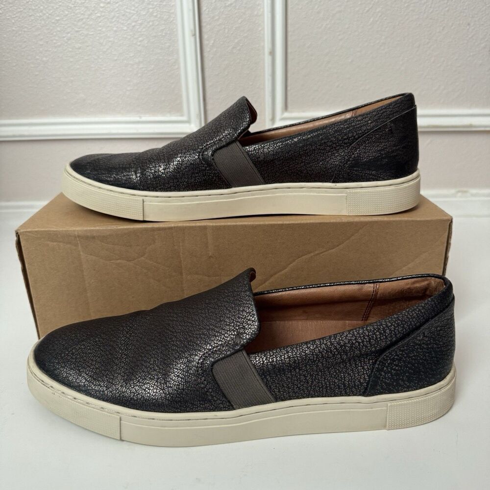 Frye Women’s Ivy Slip On Sneaker Leather Size 9 Pewter Grey Metallic